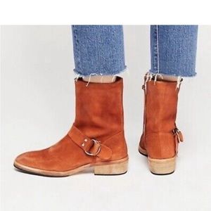 FREE PEOPLE Orange Suede Ankle Boots with side zip